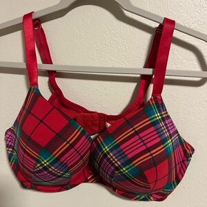 Cacique Boost Plunge Vibrant Plaid Bra - Red and Multicolor
